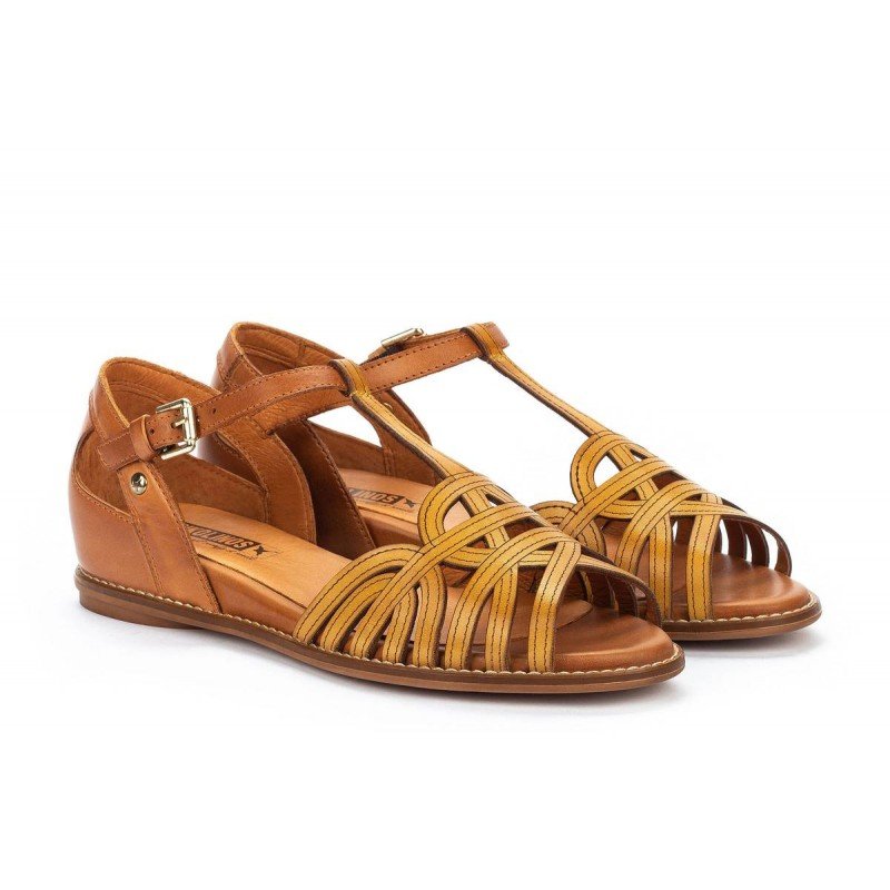 Sandalias mujer Pikolinos Talavera W3D-0668C1 en piel amarillo honey.