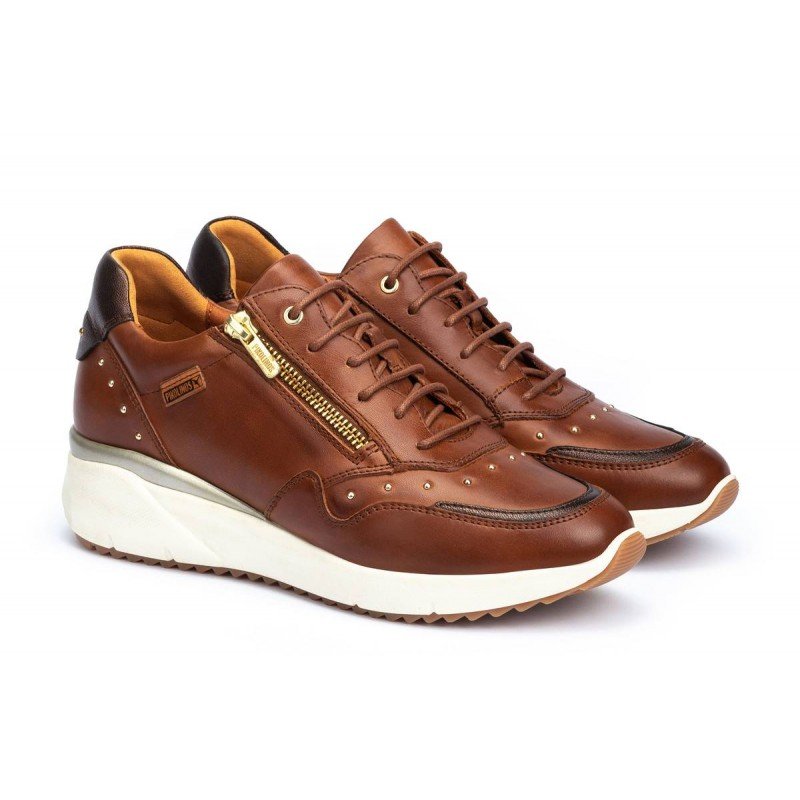 Zapatos deportivos mujer Pikolinos Sella W6Z6500 piel color cuero.