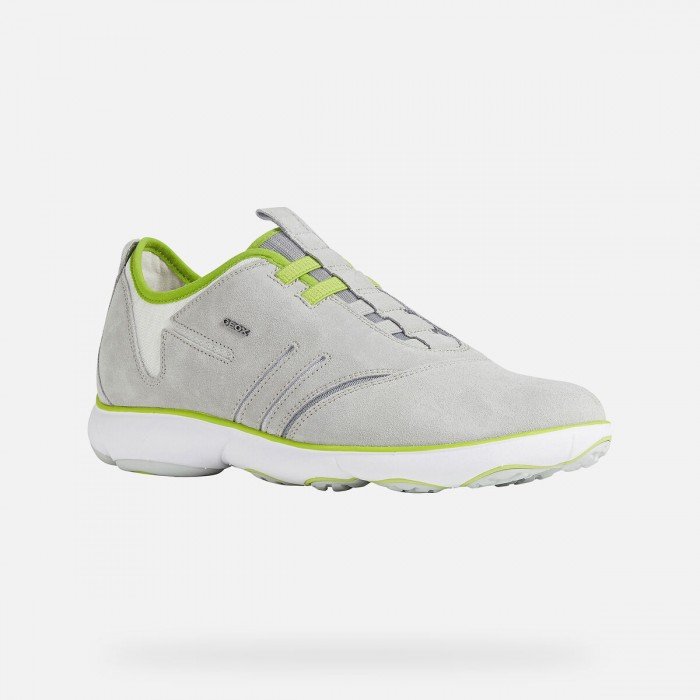Deportivas Geox U Nebula B hombre Gris Y Verde Fluor sin cordones.