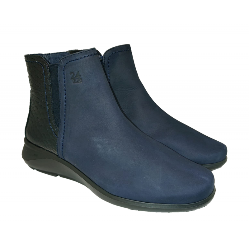 Botines mujer 24 Hrs 24661 con cuña fabricados en piel combinada azul.
