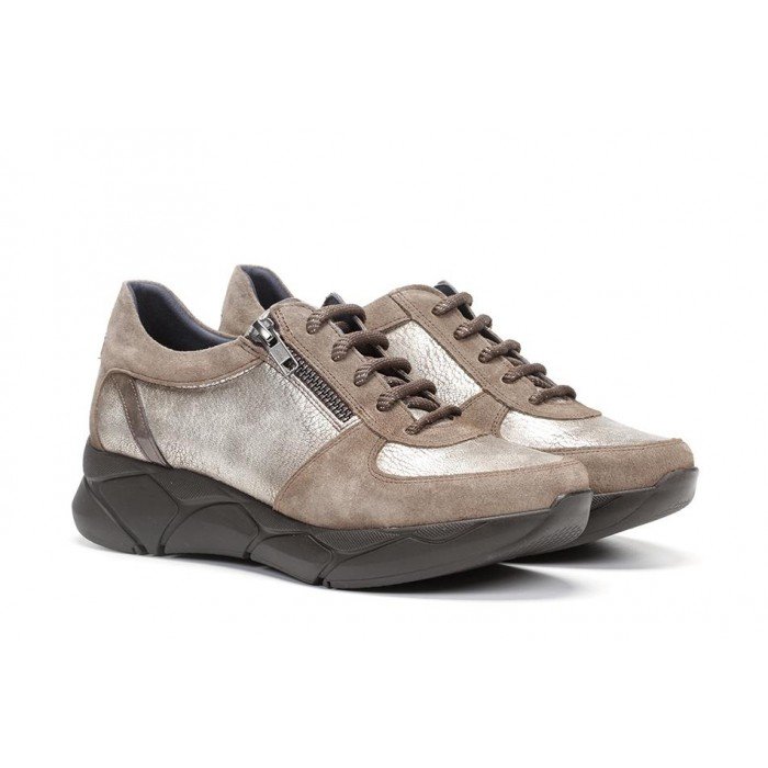 Zapatos casuales mujer Dorking Cocoa D8418 piel combinada marrón fango