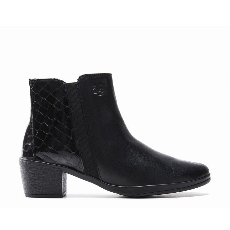 Botines 24 Hrs 24678 mujer piel charol y coco alta seleccion negro.