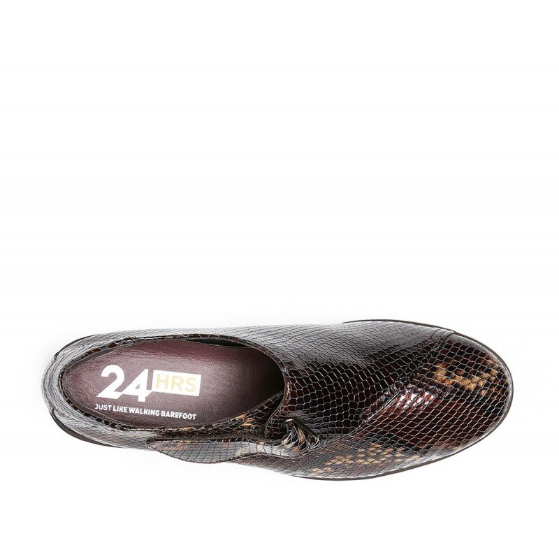 Zapatos mujer 24 Hrs 24740 con cuña y velcro marrón, piel combinada.