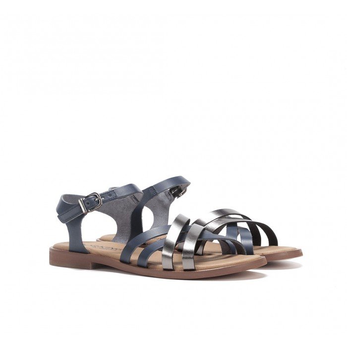 Sandalias planas mujer Dorking by Fluchos Leyla D8568 Laminado Azul.