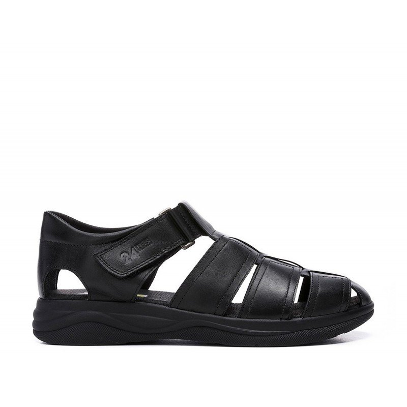 Sandalias de hombre 24 Hrs 11121 piel engrasada negro máximo confort.