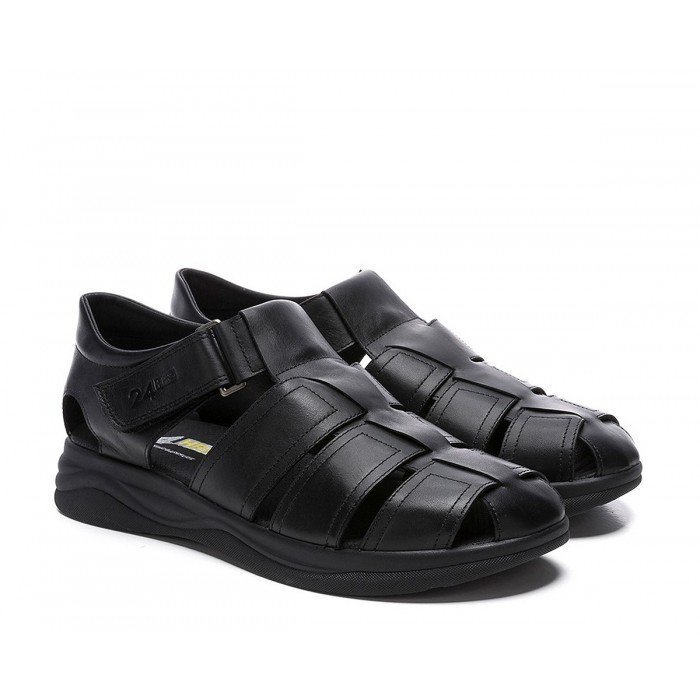 Sandalias de hombre 24 Hrs 11121 piel engrasada negro máximo confort.