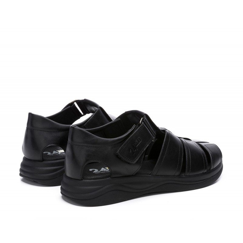 Sandalias de hombre 24 Hrs 11121 piel engrasada negro máximo confort.