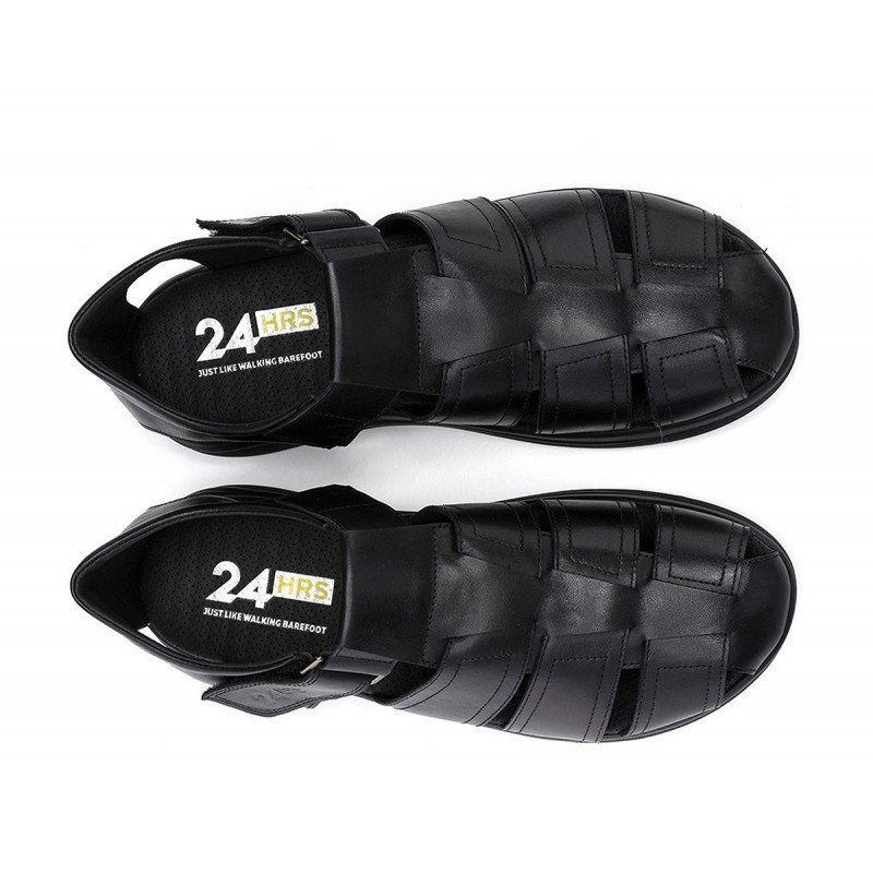 Sandalias de hombre 24 Hrs 11121 piel engrasada negro máximo confort.