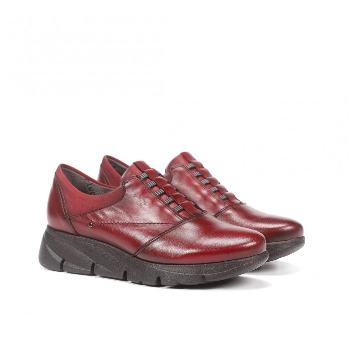 Cómodos zapatos de mujer Fluchos bona F1357 piel sugar color burdeos.
