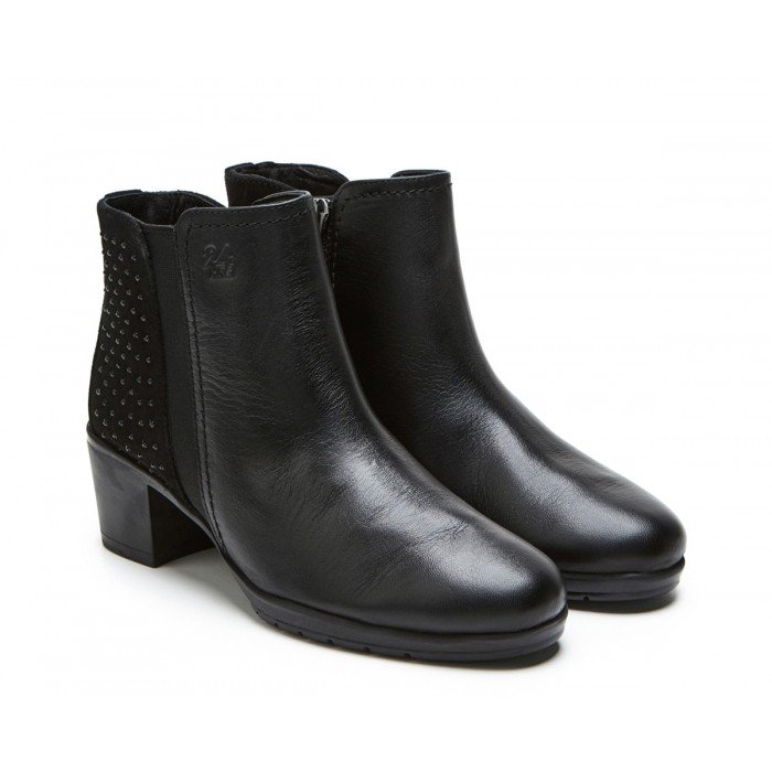 Botines tacón 24 Hrs 25048 mujer piel combinada alta seleccion negro.