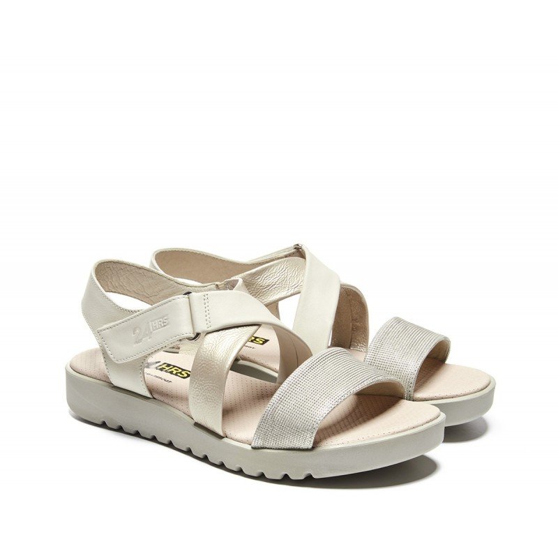 Sandalias mujer 24 Hrs 24893 en piel alta beige con velcro.