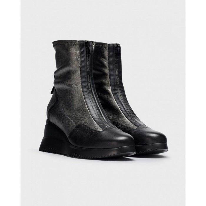 Botines Mujer Wonders India G-6614 Negro Plomo