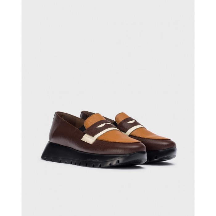 Zapatos Mocasines Mujer Wonders Materia A-2475 Marrón