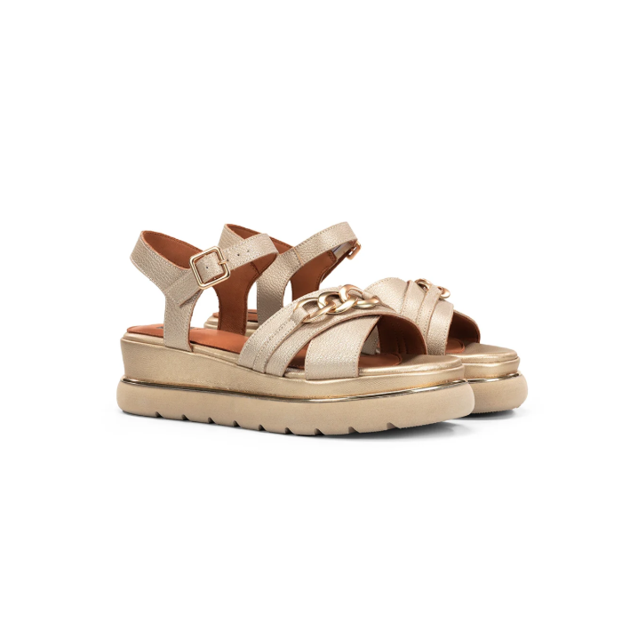 Sandalias Cuña Mujer Dorking Nika D9527 Dorada